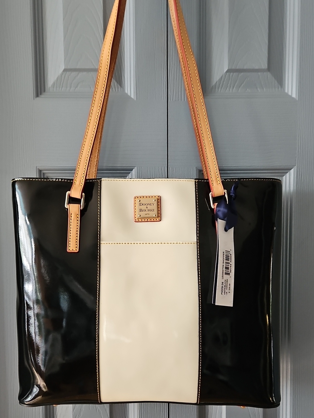 Dooney & Bourke Black & (Off) White Patent Leather Lexington Shopper